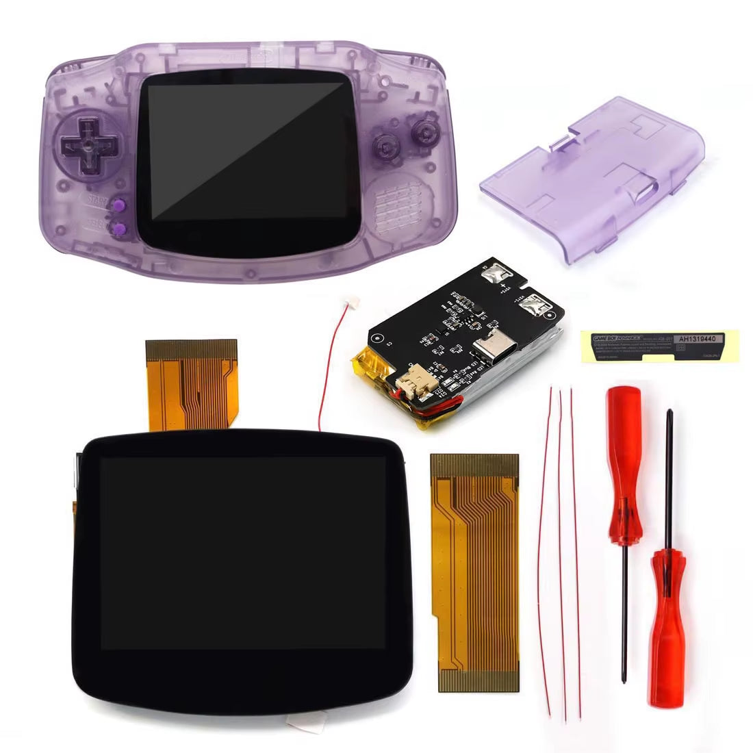 Drop in GBA IPS V5 LCD Screen Shell Kits W/1800Mah Rechargeable Built-In Lithium Battery for Gameboy Advance
