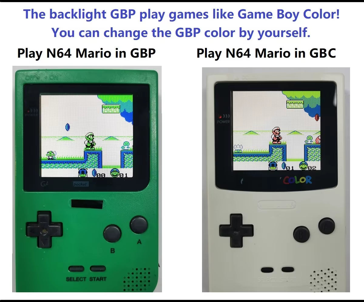 GBP Q5 Larger IPS Screen Display Build in OSD for Gameboy Pocket 8 Color Retro Pixel Screen Mod Kits with Shell