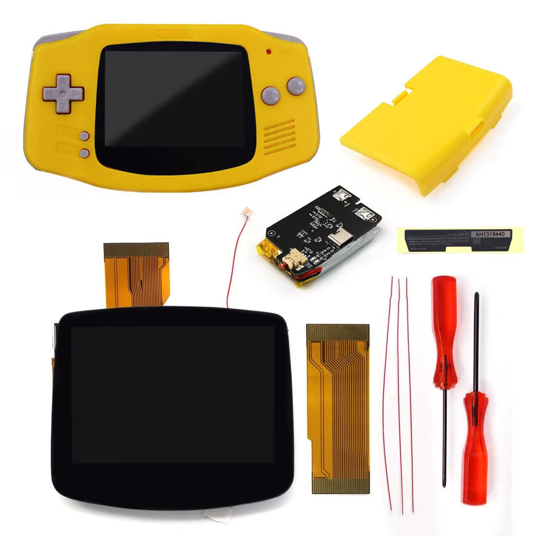 Drop in GBA IPS V5 LCD Screen Shell Kits W/1800Mah Rechargeable Built-In Lithium Battery for Gameboy Advance