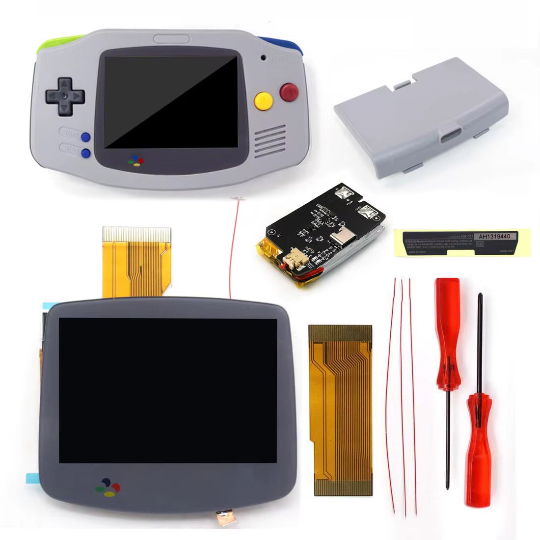 Drop in GBA IPS V5 LCD Screen Shell Kits W/1800Mah Rechargeable Built-In Lithium Battery for Gameboy Advance