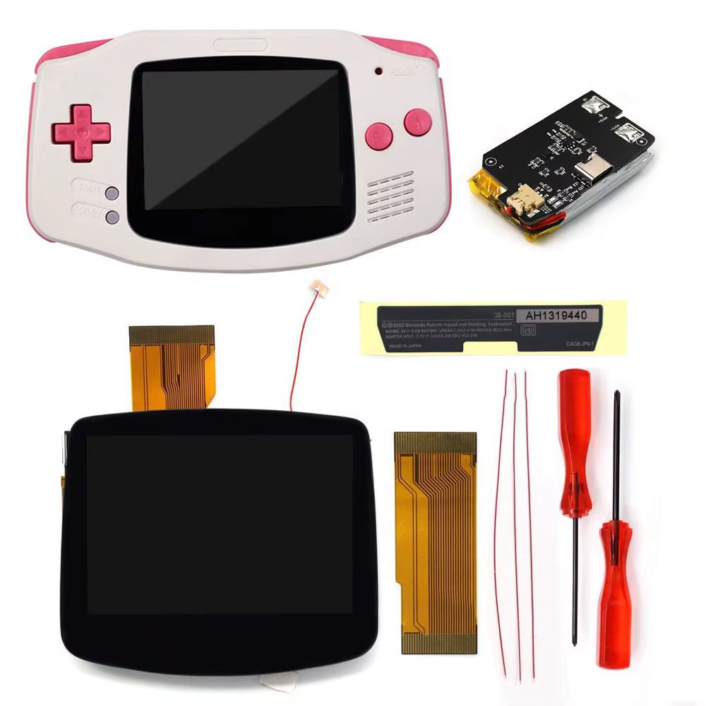 Drop in GBA IPS V5 LCD Screen Shell Kits W/1800Mah Rechargeable Built-In Lithium Battery for Gameboy Advance
