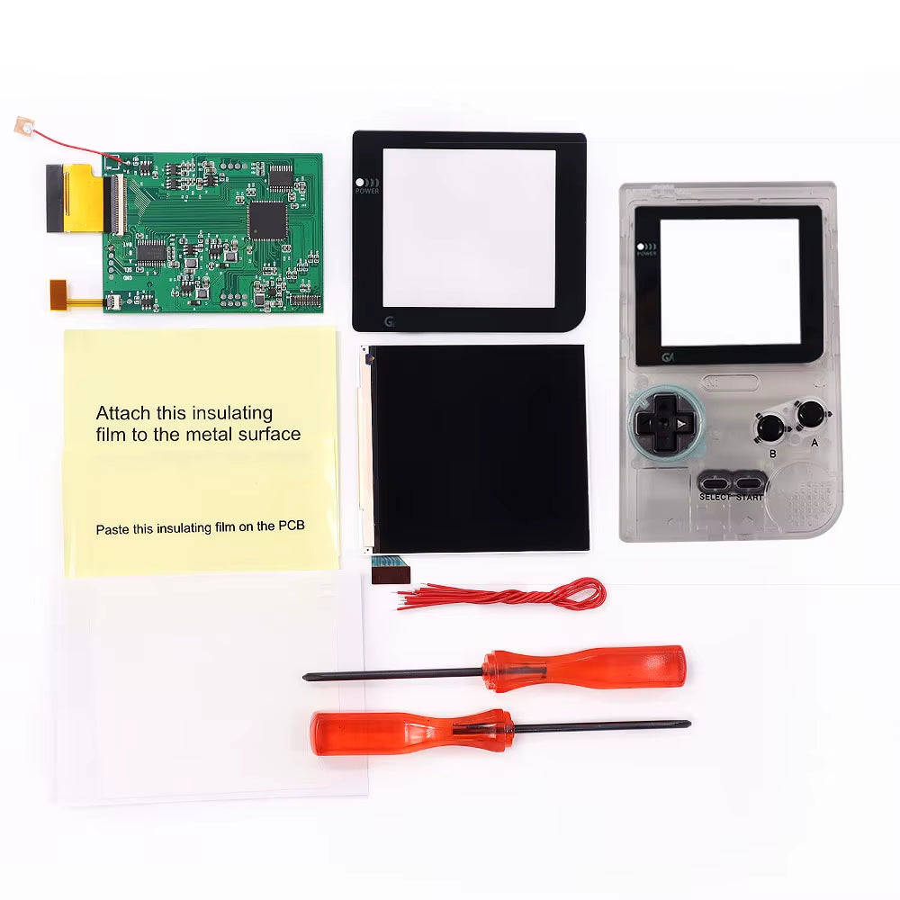 GBP Q5 Larger IPS Screen Display Build in OSD for Gameboy Pocket 8 Color Retro Pixel Screen Mod Kits with Shell