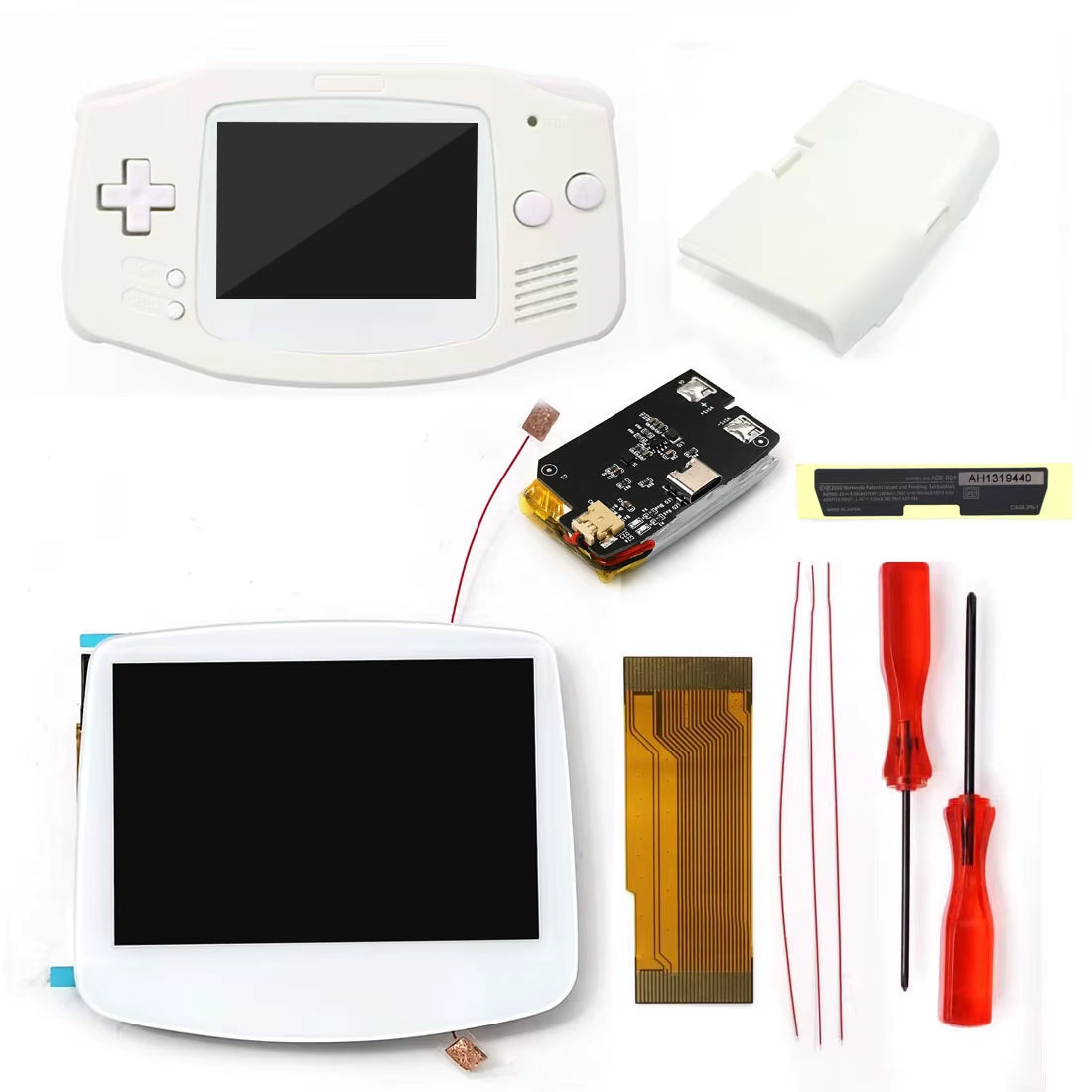 Drop in GBA IPS V5 LCD Screen Shell Kits W/1800Mah Rechargeable Built-In Lithium Battery for Gameboy Advance