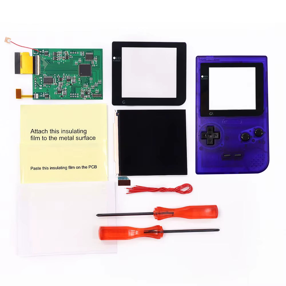 GBP Q5 Larger IPS Screen Display Build in OSD for Gameboy Pocket 8 Color Retro Pixel Screen Mod Kits with Shell