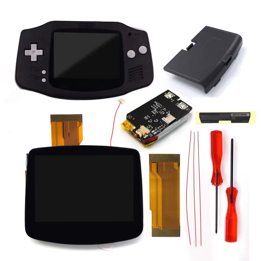 Drop in GBA IPS V5 LCD Screen Shell Kits W/1800Mah Rechargeable Built-In Lithium Battery for Gameboy Advance