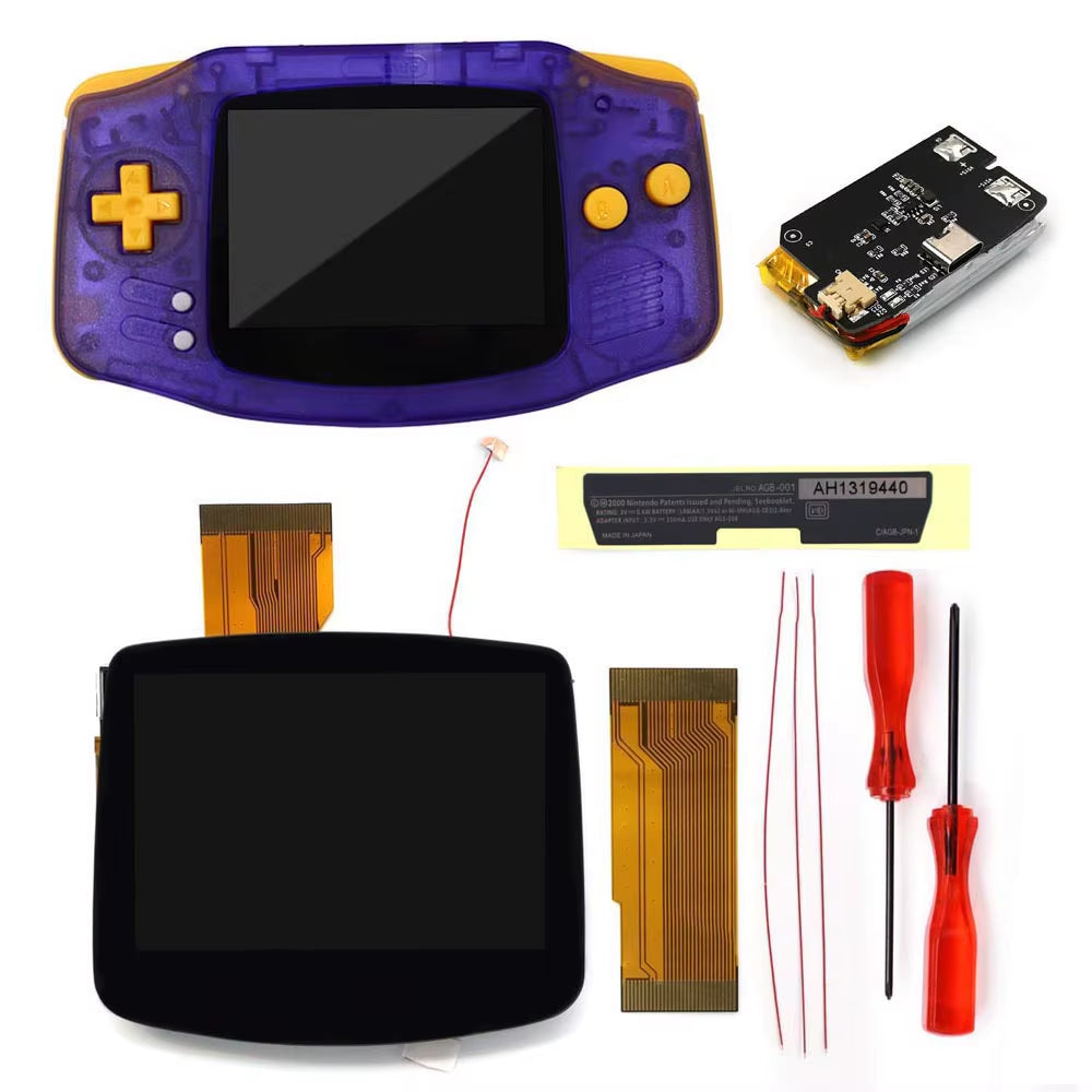 Drop in GBA IPS V5 LCD Screen Shell Kits W/1800Mah Rechargeable Built-In Lithium Battery for Gameboy Advance