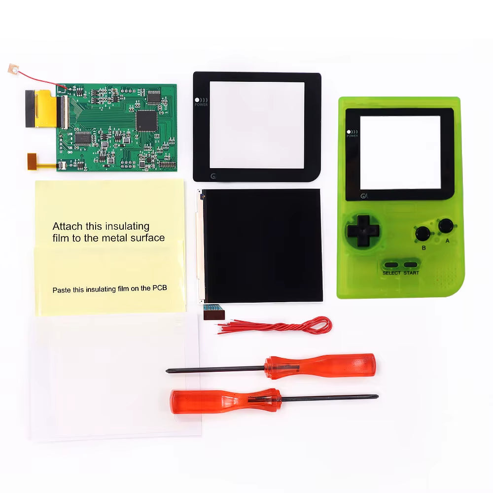 GBP Q5 Larger IPS Screen Display Build in OSD for Gameboy Pocket 8 Color Retro Pixel Screen Mod Kits with Shell