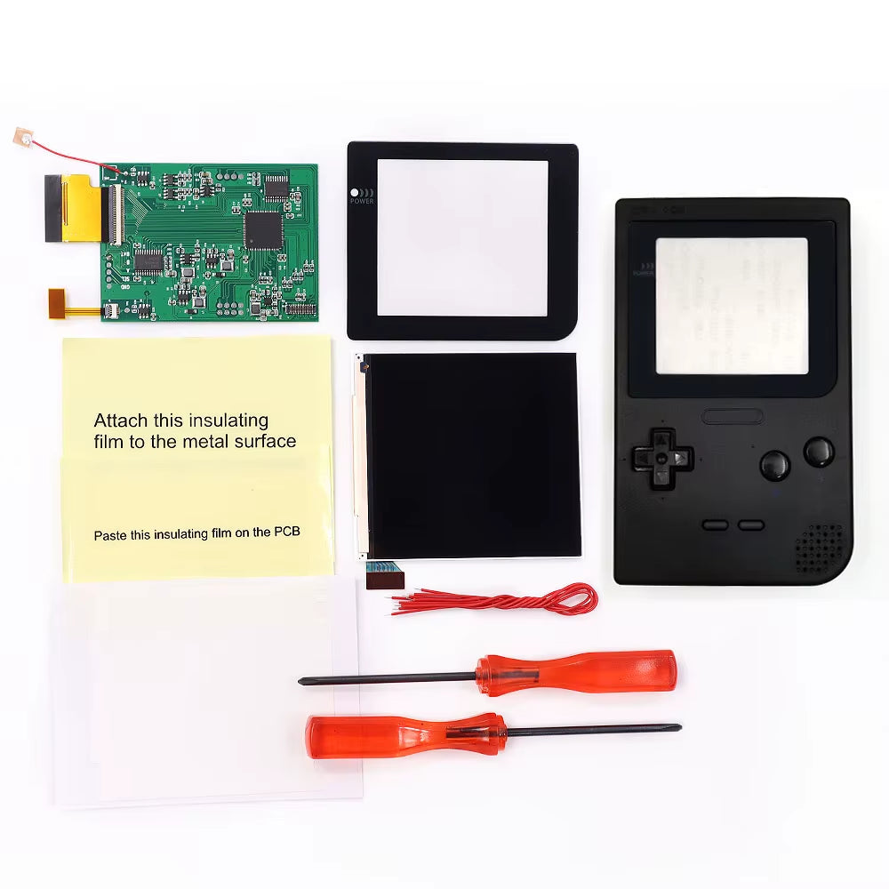GBP Q5 Larger IPS Screen Display Build in OSD for Gameboy Pocket 8 Color Retro Pixel Screen Mod Kits with Shell