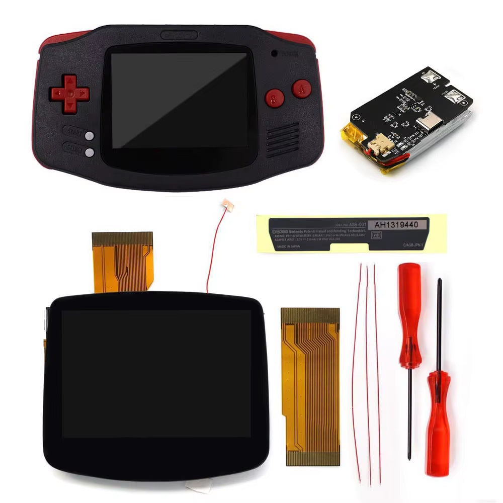 Drop in GBA IPS V5 LCD Screen Shell Kits W/1800Mah Rechargeable Built-In Lithium Battery for Gameboy Advance