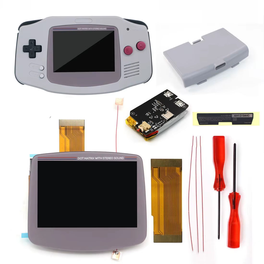 Drop in GBA IPS V5 LCD Screen Shell Kits W/1800Mah Rechargeable Built-In Lithium Battery for Gameboy Advance