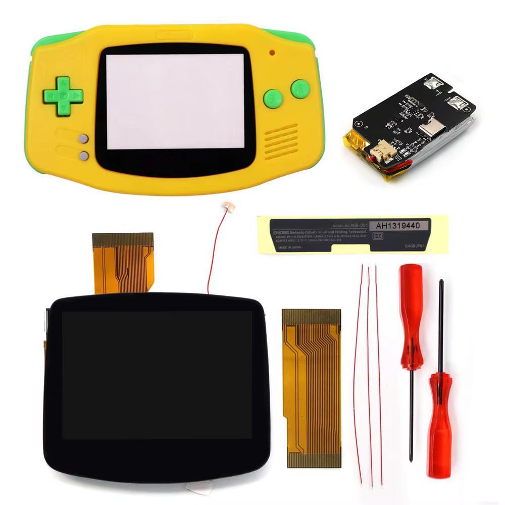 Drop in GBA IPS V5 LCD Screen Shell Kits W/1800Mah Rechargeable Built-In Lithium Battery for Gameboy Advance