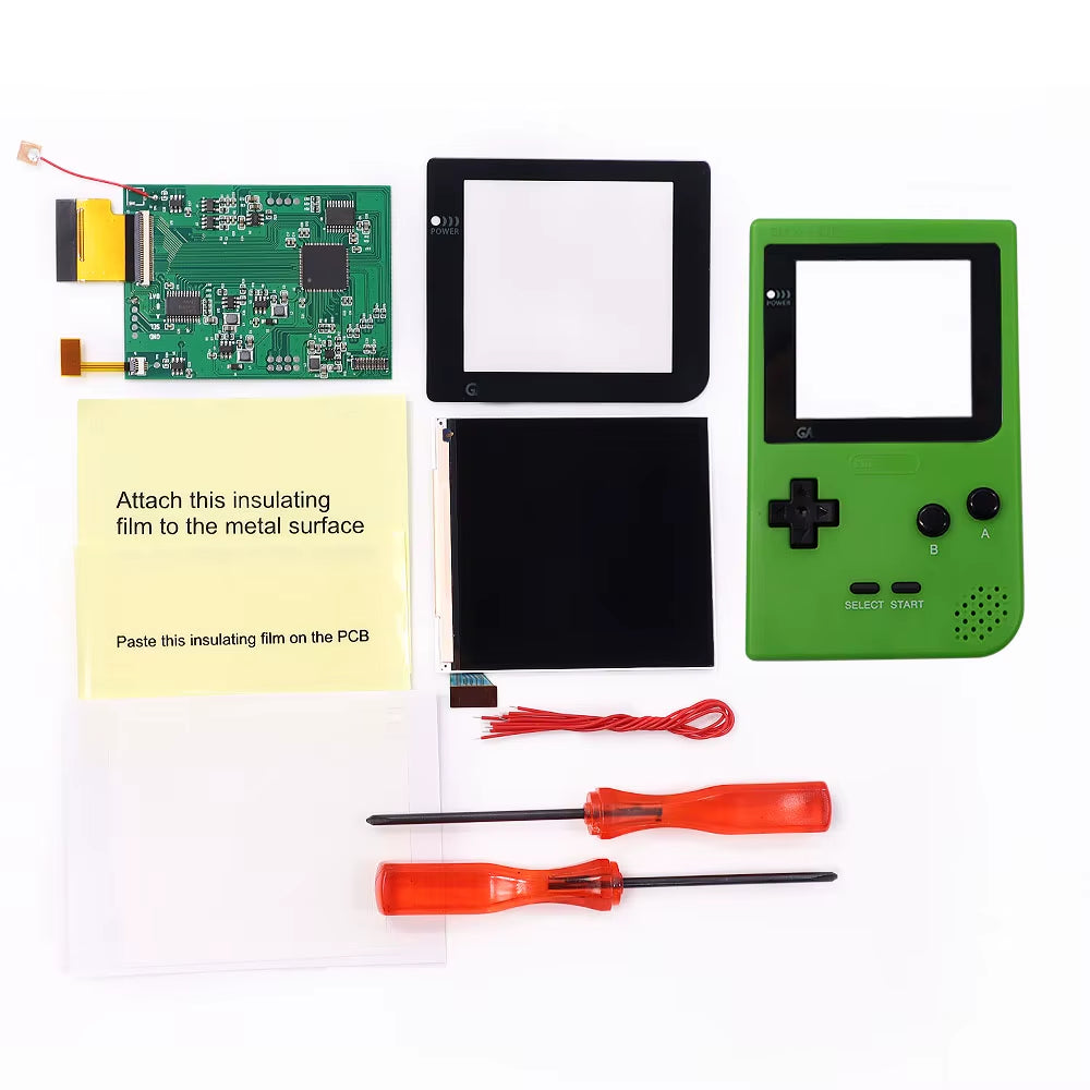 GBP Q5 Larger IPS Screen Display Build in OSD for Gameboy Pocket 8 Color Retro Pixel Screen Mod Kits with Shell