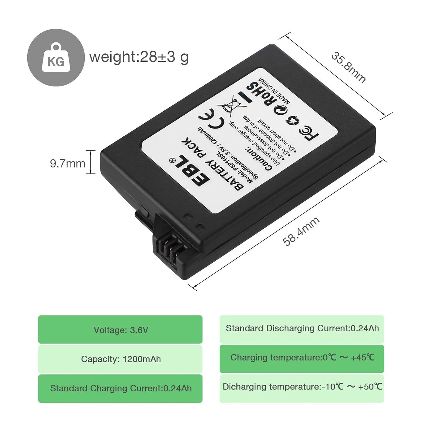 3.6V Lithium Ion Rechargeable Battery Pack 1200Mah(Real Capacity) Replacement Battery Compatible with Sony PSP 2000/3000 PSP-S110 Console