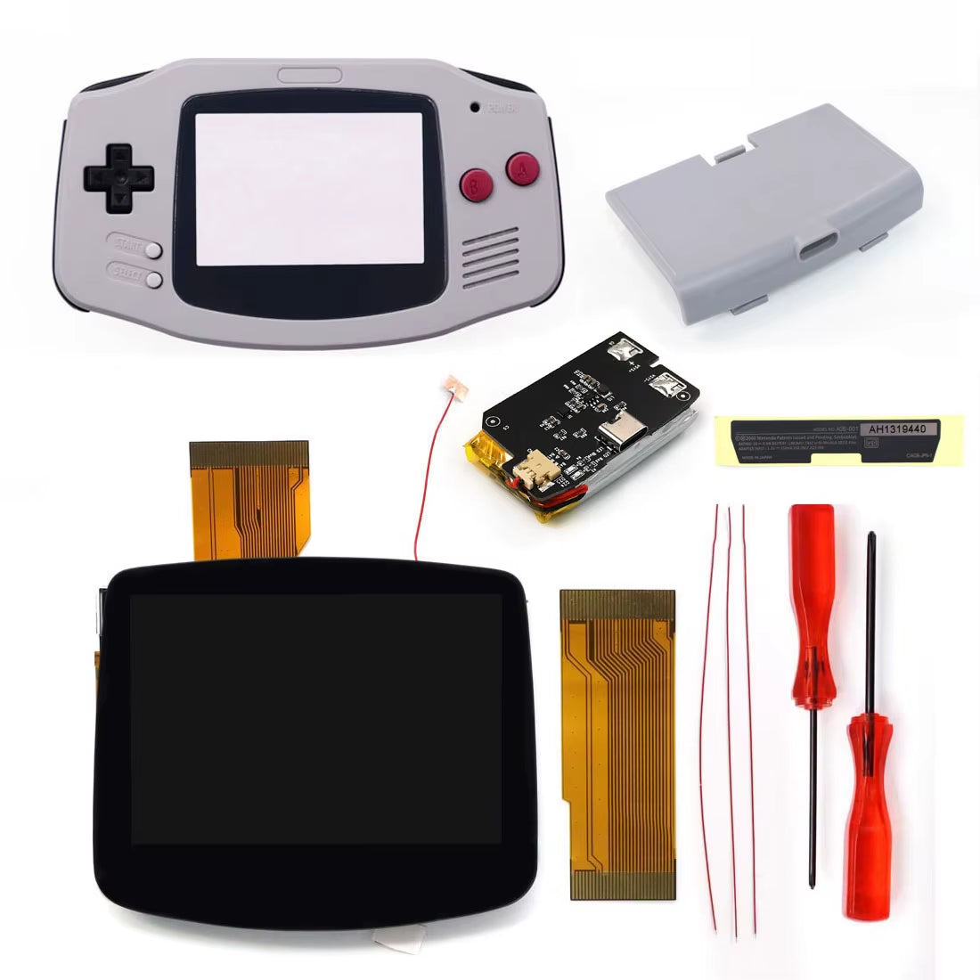 Drop in GBA IPS V5 LCD Screen Shell Kits W/1800Mah Rechargeable Built-In Lithium Battery for Gameboy Advance