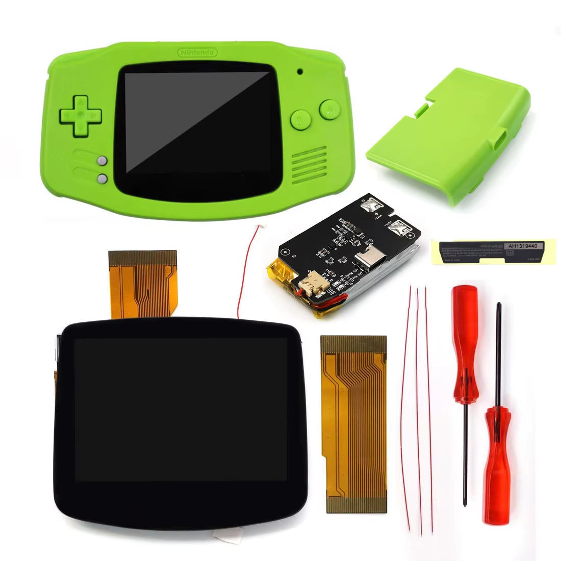 Drop in GBA IPS V5 LCD Screen Shell Kits W/1800Mah Rechargeable Built-In Lithium Battery for Gameboy Advance