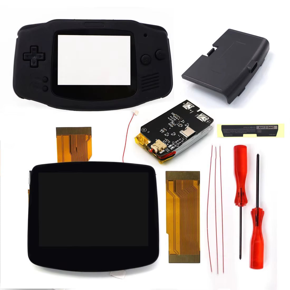 Drop in GBA IPS V5 LCD Screen Shell Kits W/1800Mah Rechargeable Built-In Lithium Battery for Gameboy Advance
