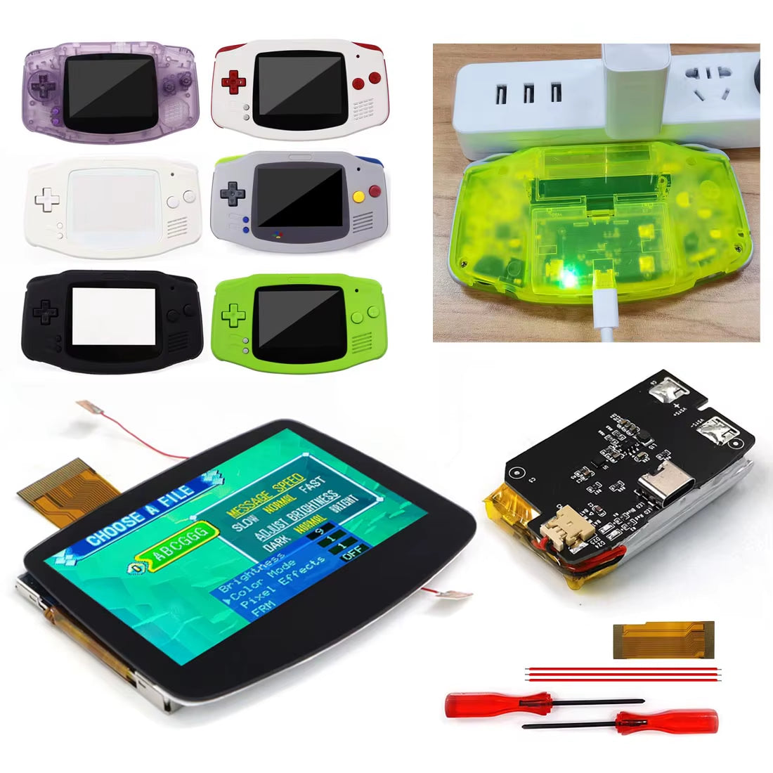 Drop in GBA IPS V5 LCD Screen Shell Kits W/1800Mah Rechargeable Built-In Lithium Battery for Gameboy Advance