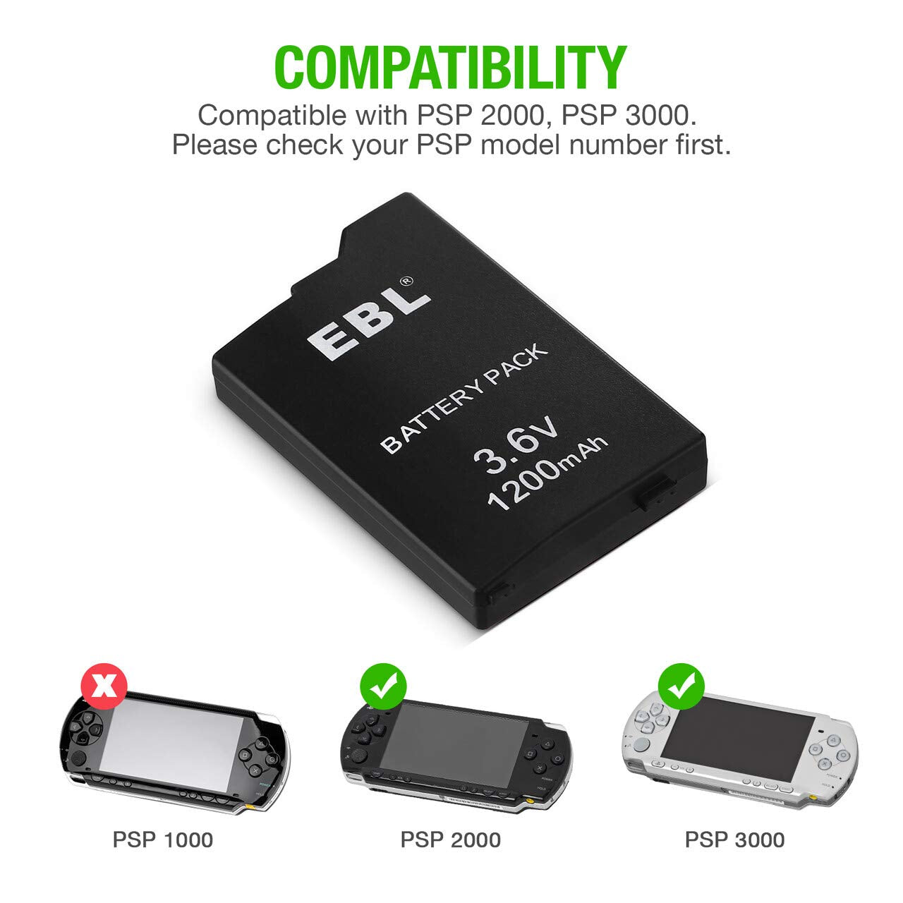 3.6V Lithium Ion Rechargeable Battery Pack 1200Mah(Real Capacity) Replacement Battery Compatible with Sony PSP 2000/3000 PSP-S110 Console