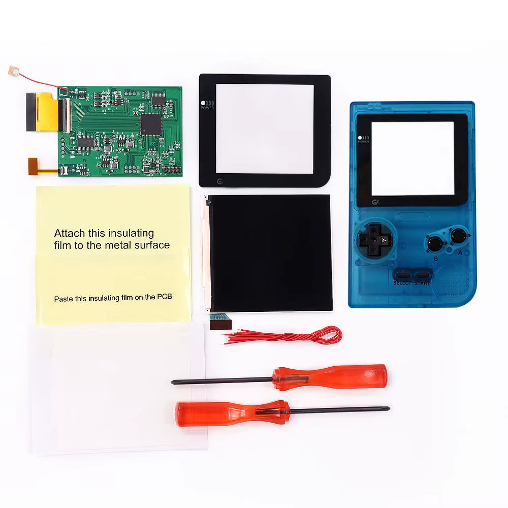 GBP Q5 Larger IPS Screen Display Build in OSD for Gameboy Pocket 8 Color Retro Pixel Screen Mod Kits with Shell