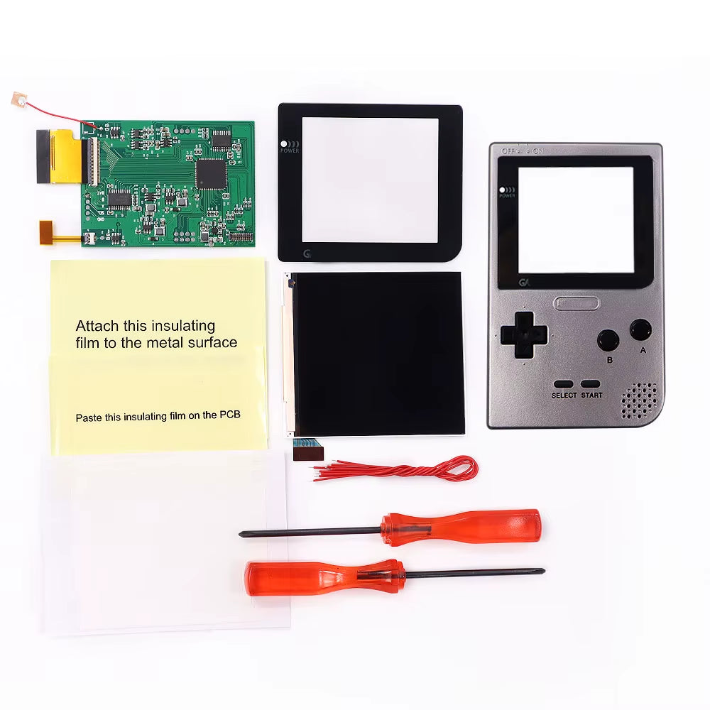 GBP Q5 Larger IPS Screen Display Build in OSD for Gameboy Pocket 8 Color Retro Pixel Screen Mod Kits with Shell