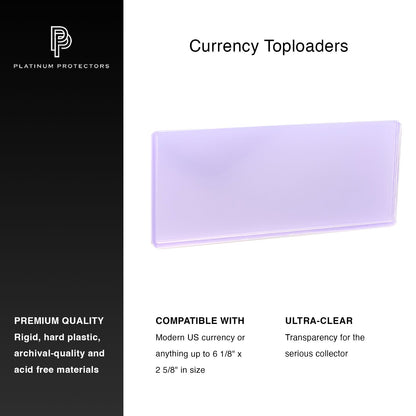 Platinum Protectors Premium Currency Toploaders for US Banknote Bills
