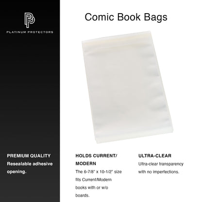 Platinum Protectors Comic Book Bags for Current/Modern with Resealable Strip - 100 Pack
