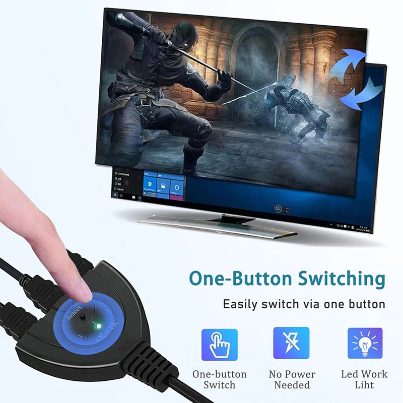 4K HDMI Splitter - 3-Port 3-in-1 Out Switcher for HDTV