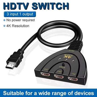 4K HDMI Splitter - 3-Port 3-in-1 Out Switcher for HDTV