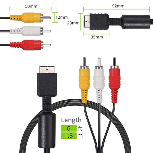 AV Cable for PS1/PS2/PS3 - Audio Video RCA to LCD Monitor/TV