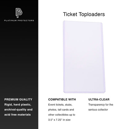 Platinum Protectors Premium Ticket Toploaders 3.5x7.25 for Sports Events, Stubs, Concerts