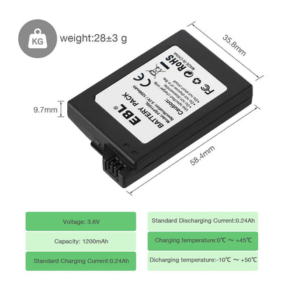 3.6V Lithium Ion Rechargeable Battery Pack 1200Mah（Real Capacity） Replacement Battery Compatible with Sony PSP 2000/3000 PSP-S110 Console
