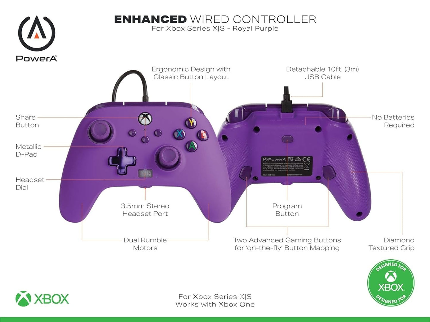 Official PowerA Royal Purple Controller (Xbox Series X/S, Xbox One, PC)